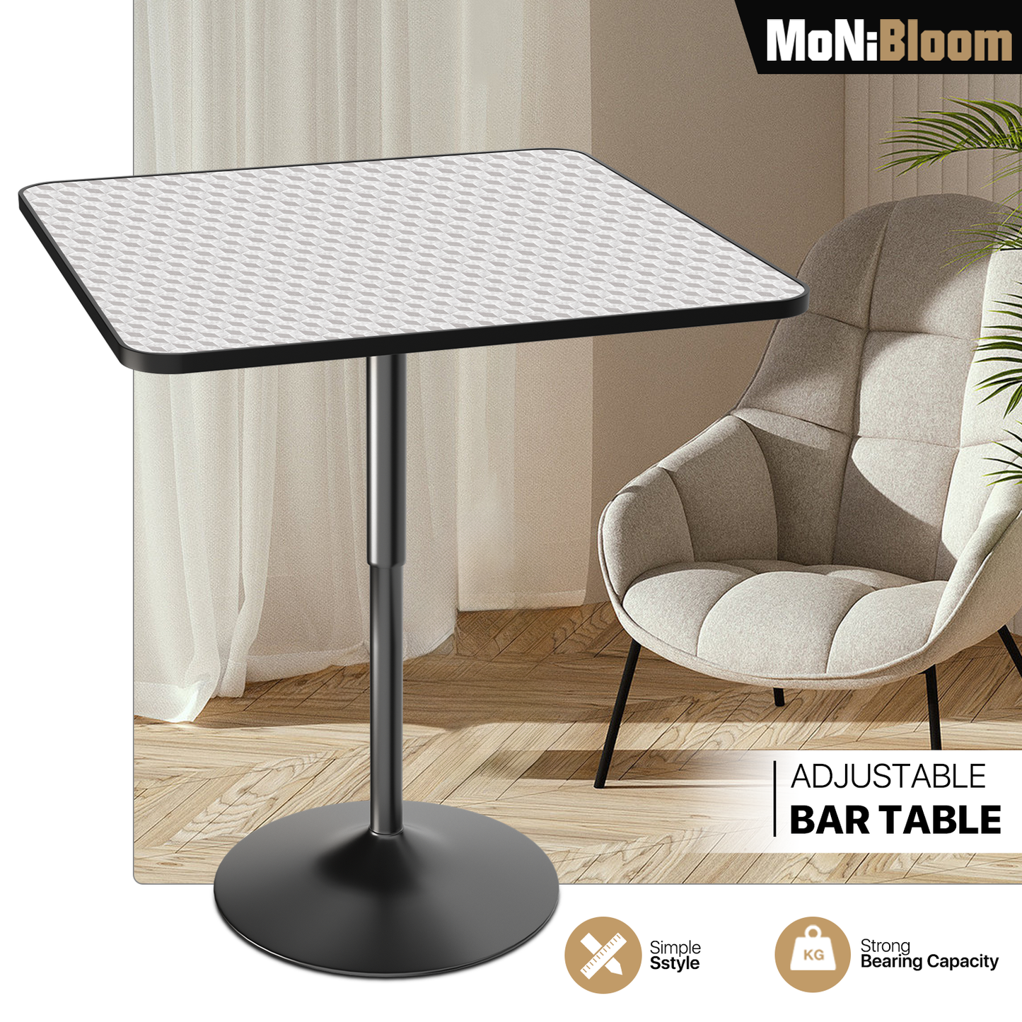 Bar Table - Adjustable Height - 31.5" x 31.5"