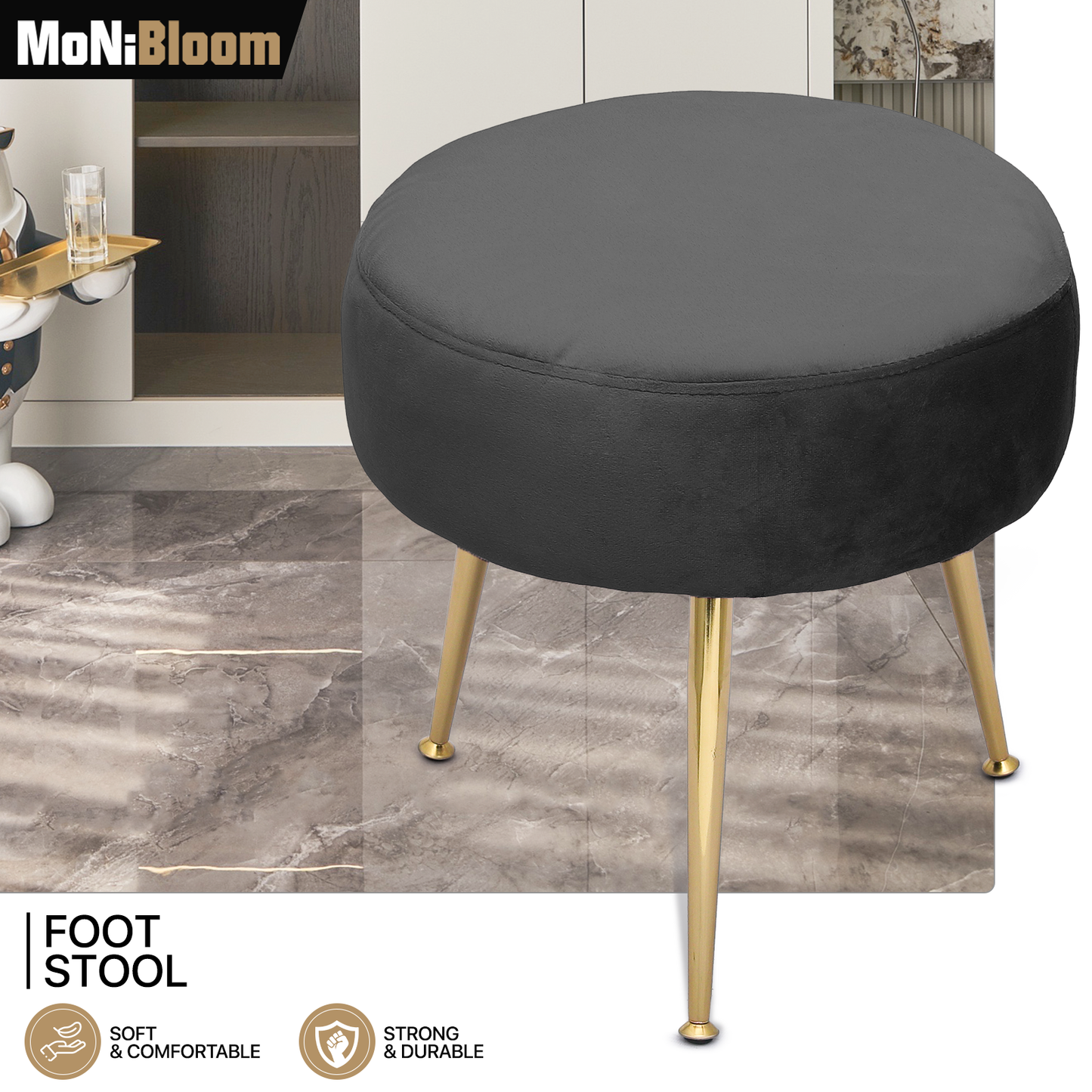 Modern Velvet Upholstered Tufted Make Up Stool