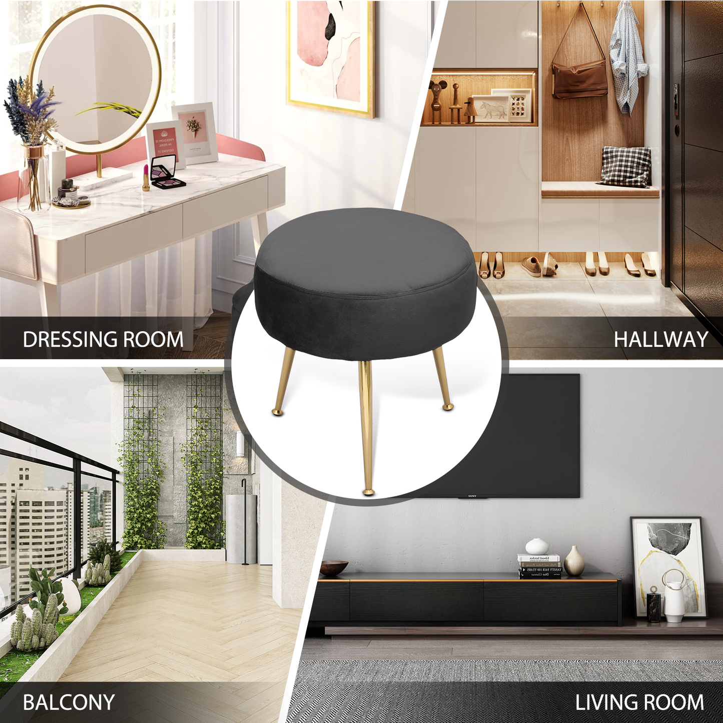 Modern Velvet Upholstered Tufted Make Up Stool