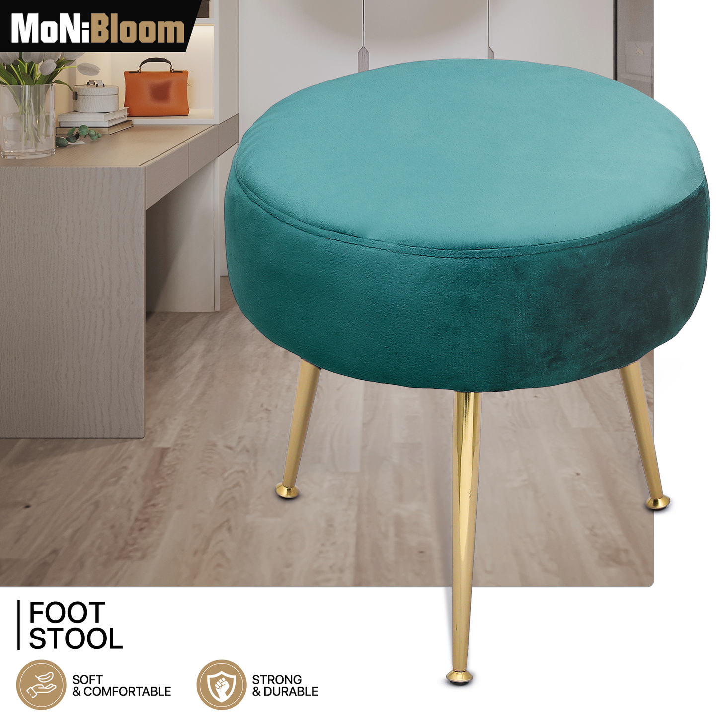 Modern Velvet Upholstered Tufted Make Up Stool