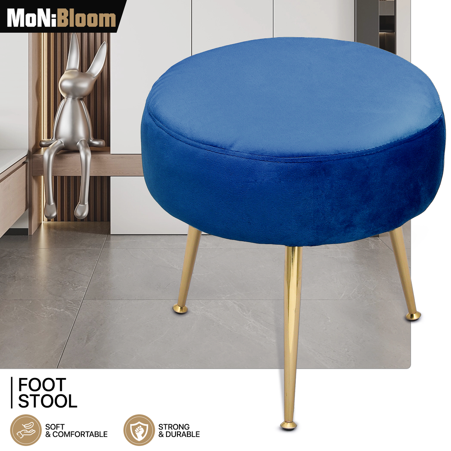 Modern Velvet Upholstered Tufted Make Up Stool