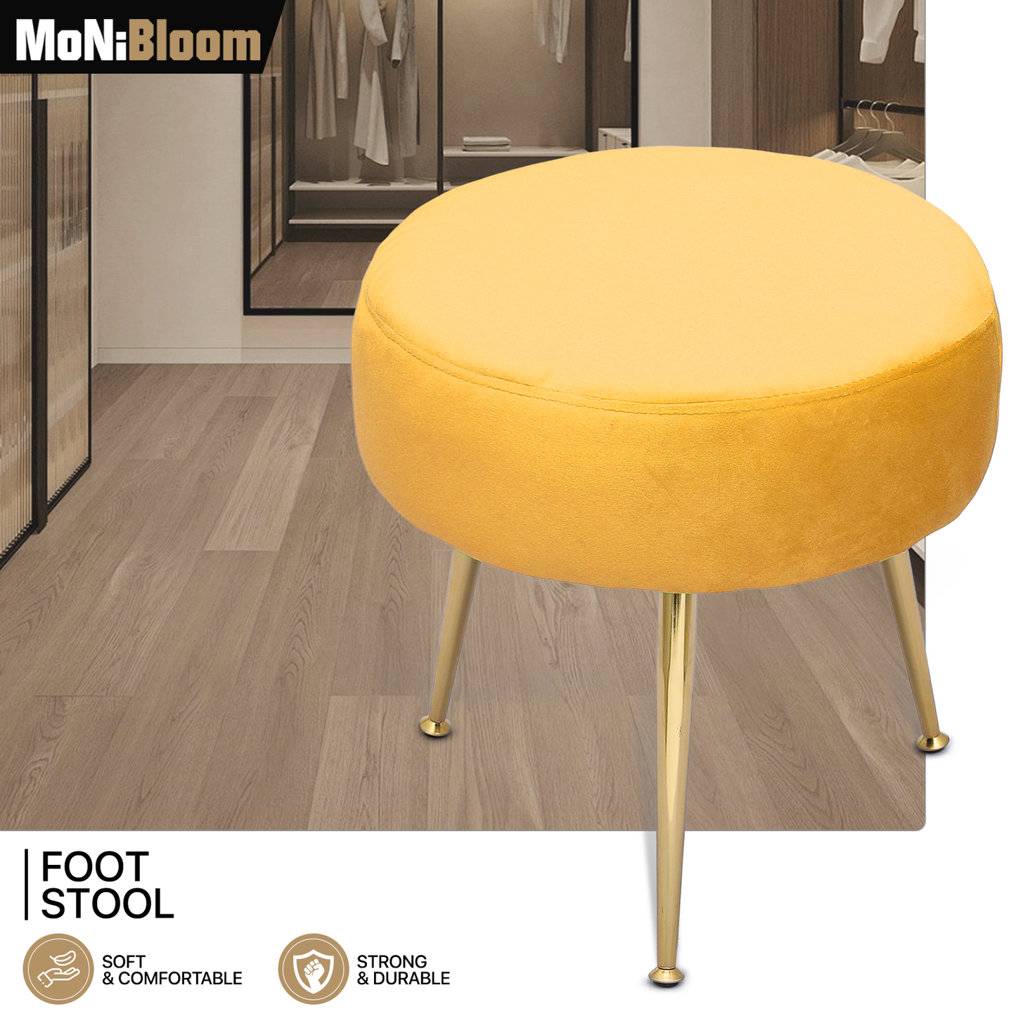 Modern Velvet Upholstered Tufted Make Up Stool