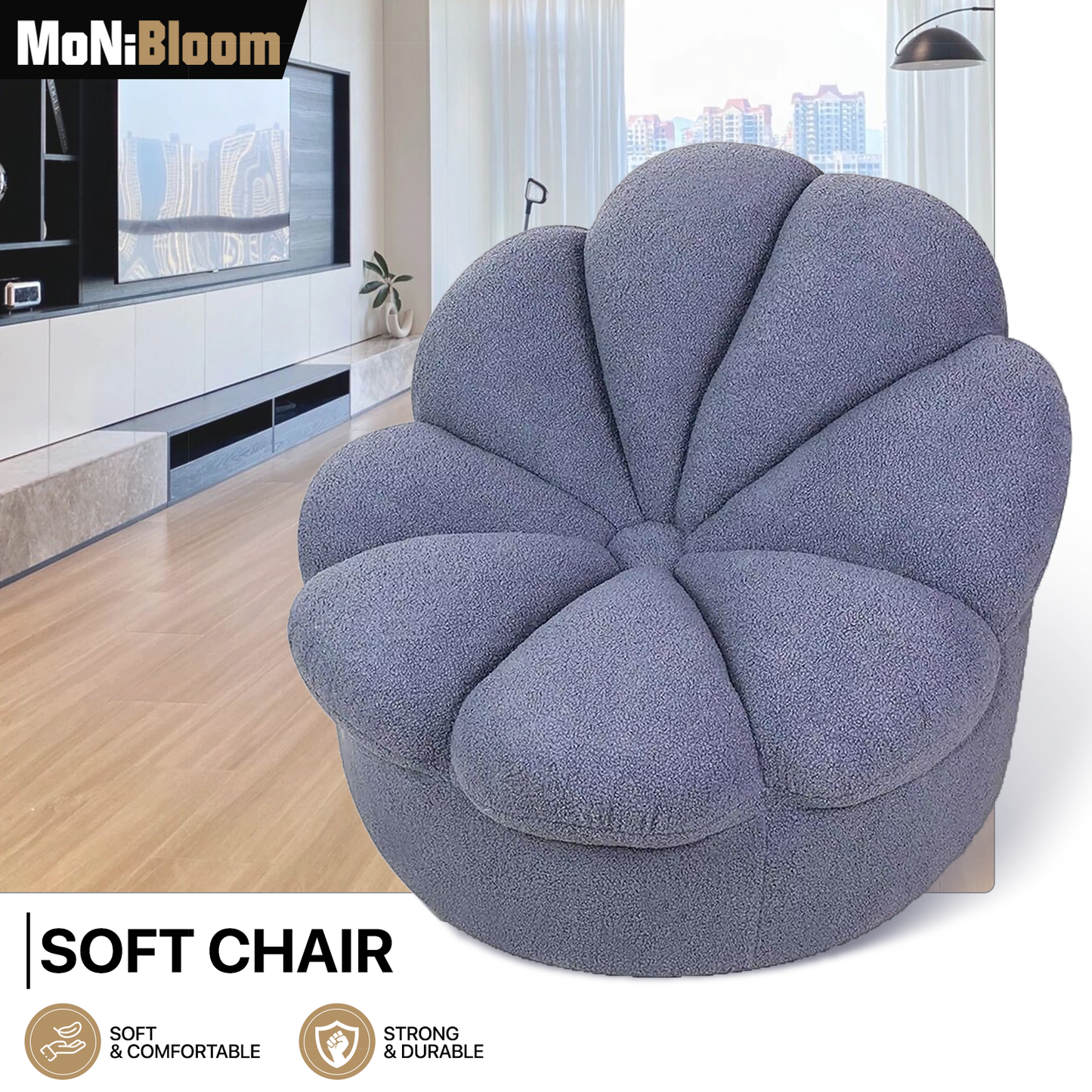 Upholstered Floor Lazy Sofa Couch Gaming Seat - Blooming Flower Shape