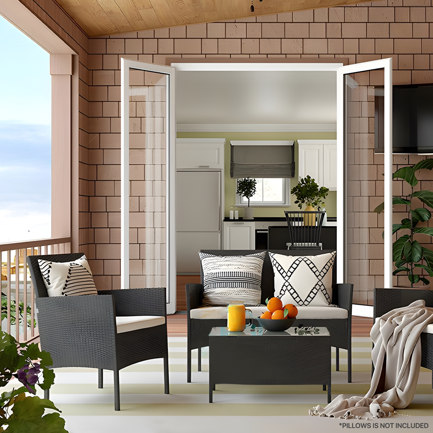 GARDEN PATIO SET-2*Single Chair+1*Love Chair size+ 1*Table-BLACK