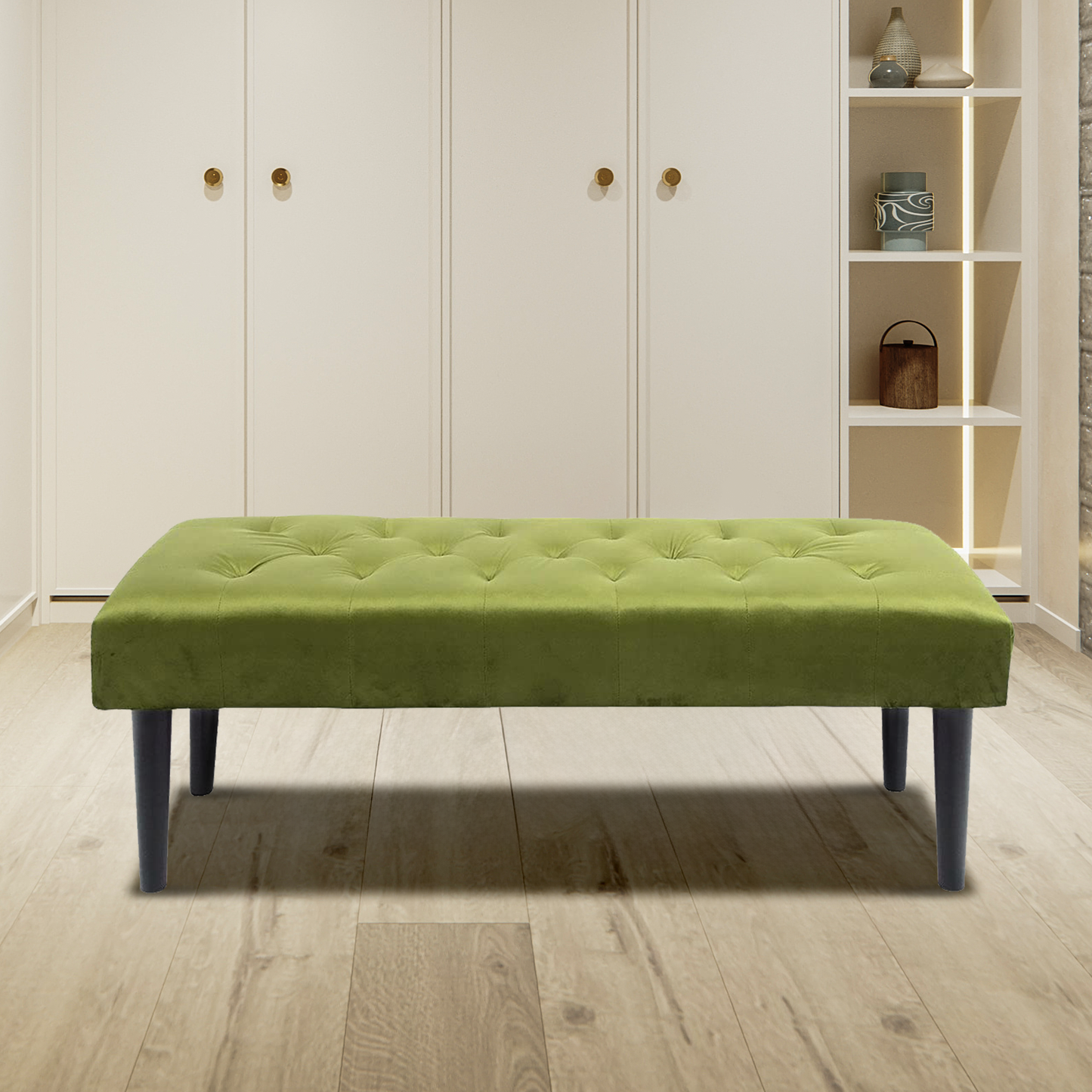 47" Green Tufted Ottoman Modern Rectangle Footstool Upholstered Bench Wood Foot