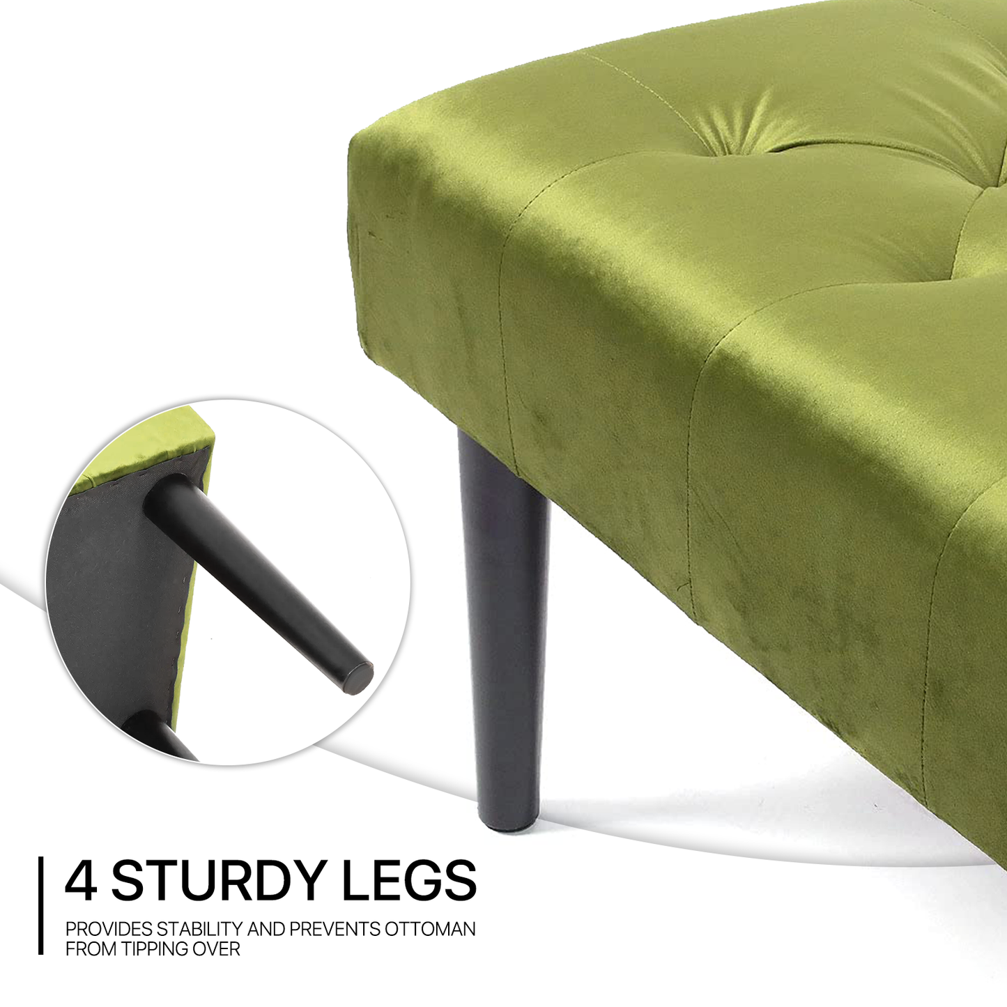 47" Green Tufted Ottoman Modern Rectangle Footstool Upholstered Bench Wood Foot