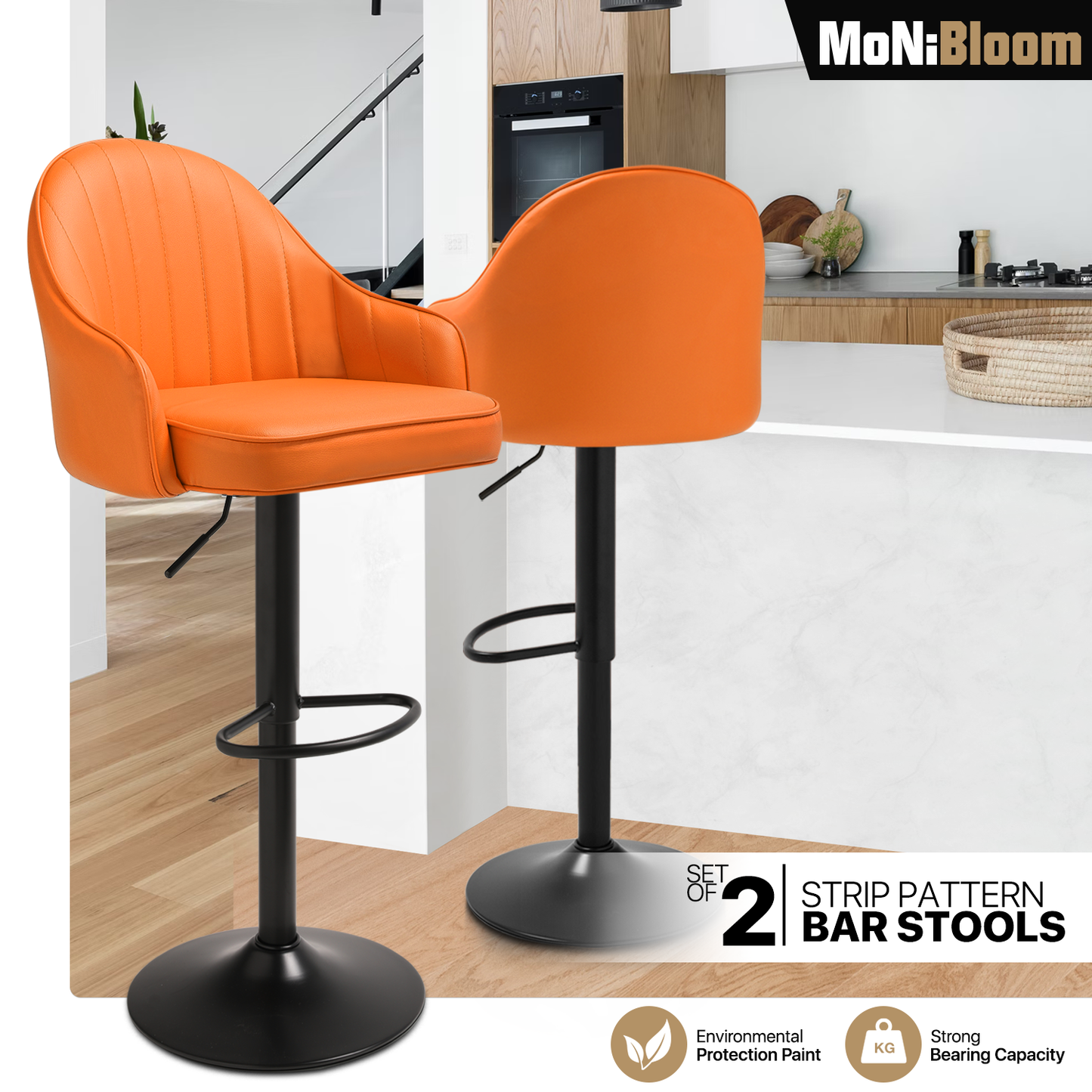 Strip Pattern Bar Stool w/Surrounded Seatback 2 Pcs