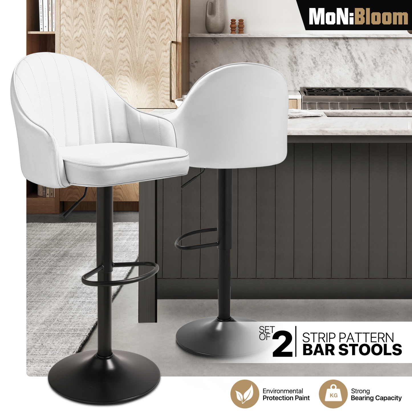 Strip Pattern Bar Stool w/Surrounded Seatback 2 Pcs