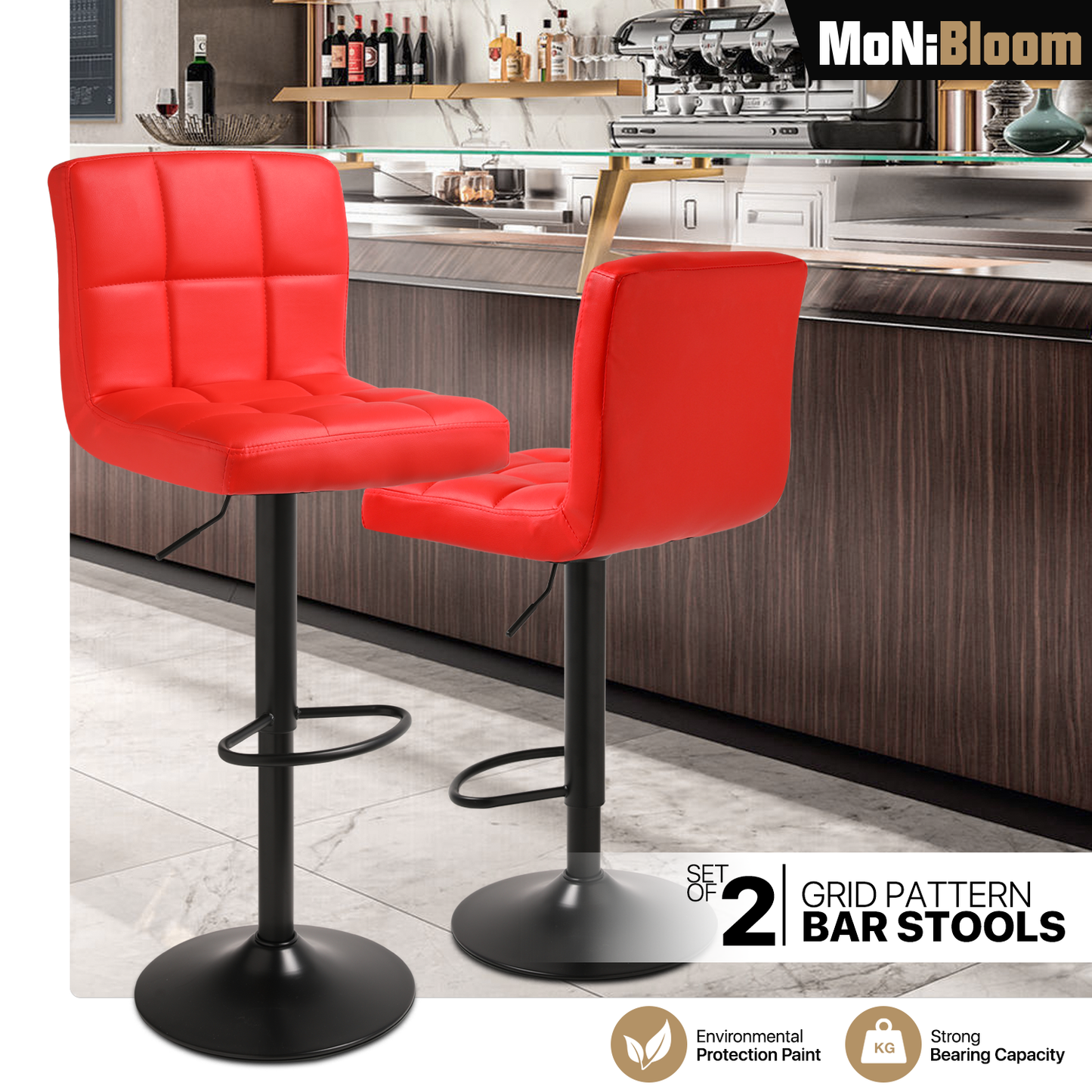 Grid Pattern Bar Stool 2 Pcs