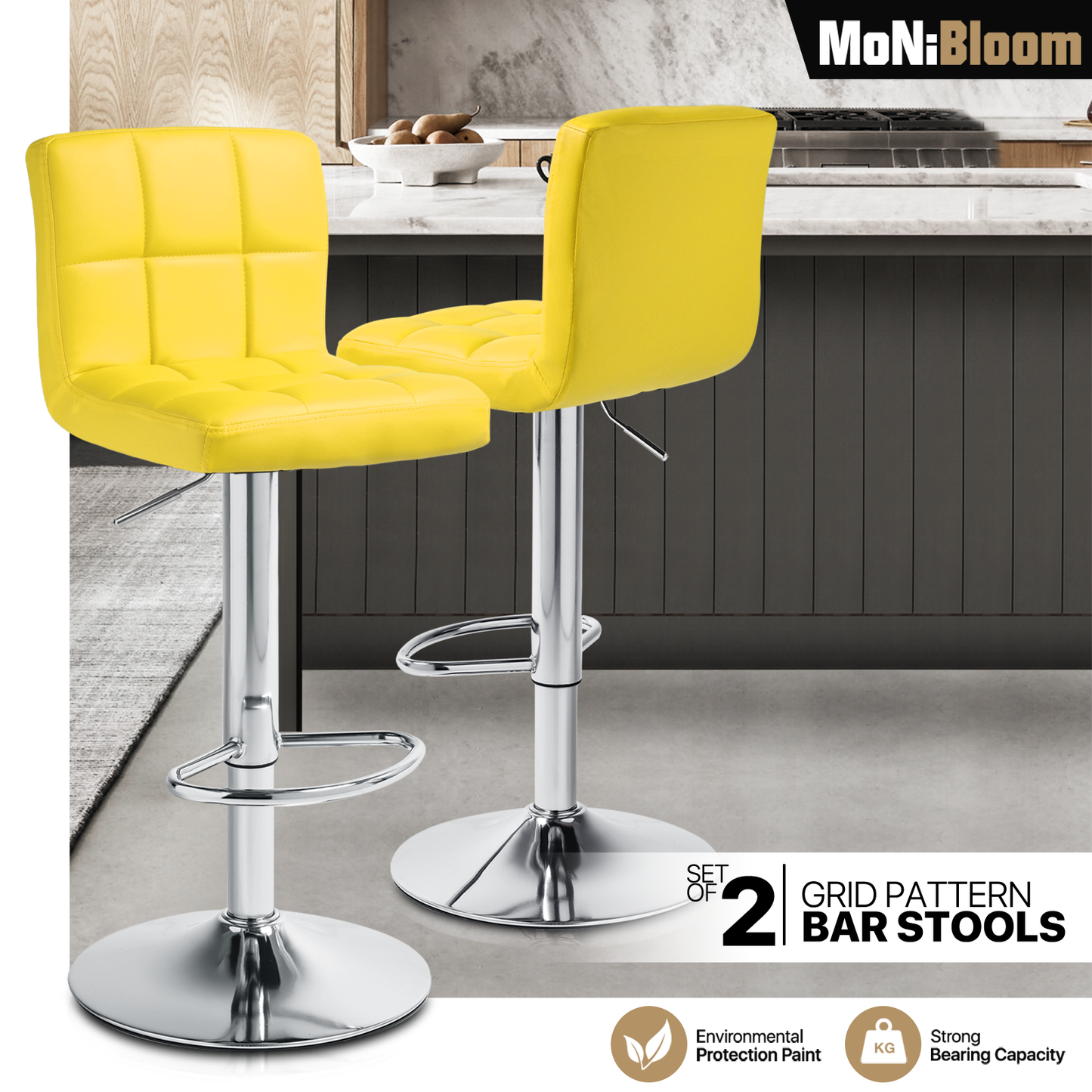 Grid Pattern Bar Stool 2 Pcs