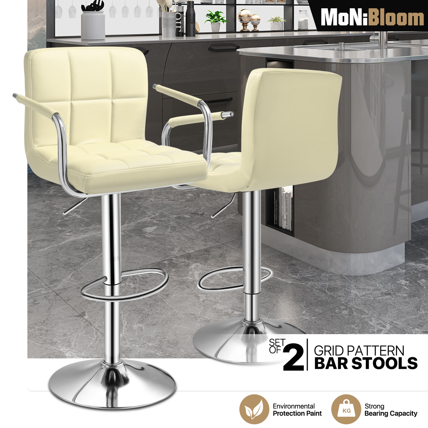 Grid Pattern Bar Stool w/Handrest 2 Pcs