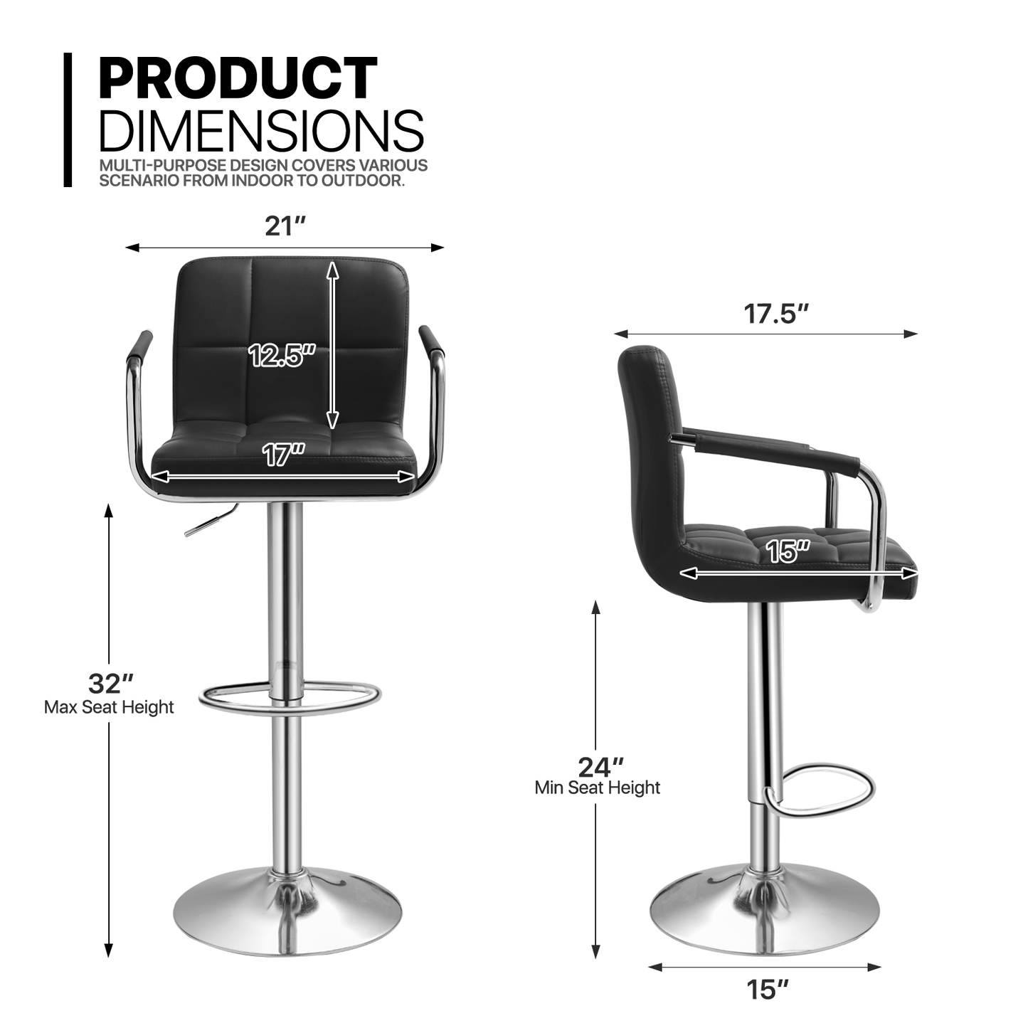 Grid Pattern Bar Stool w/Handrest 2 Pcs