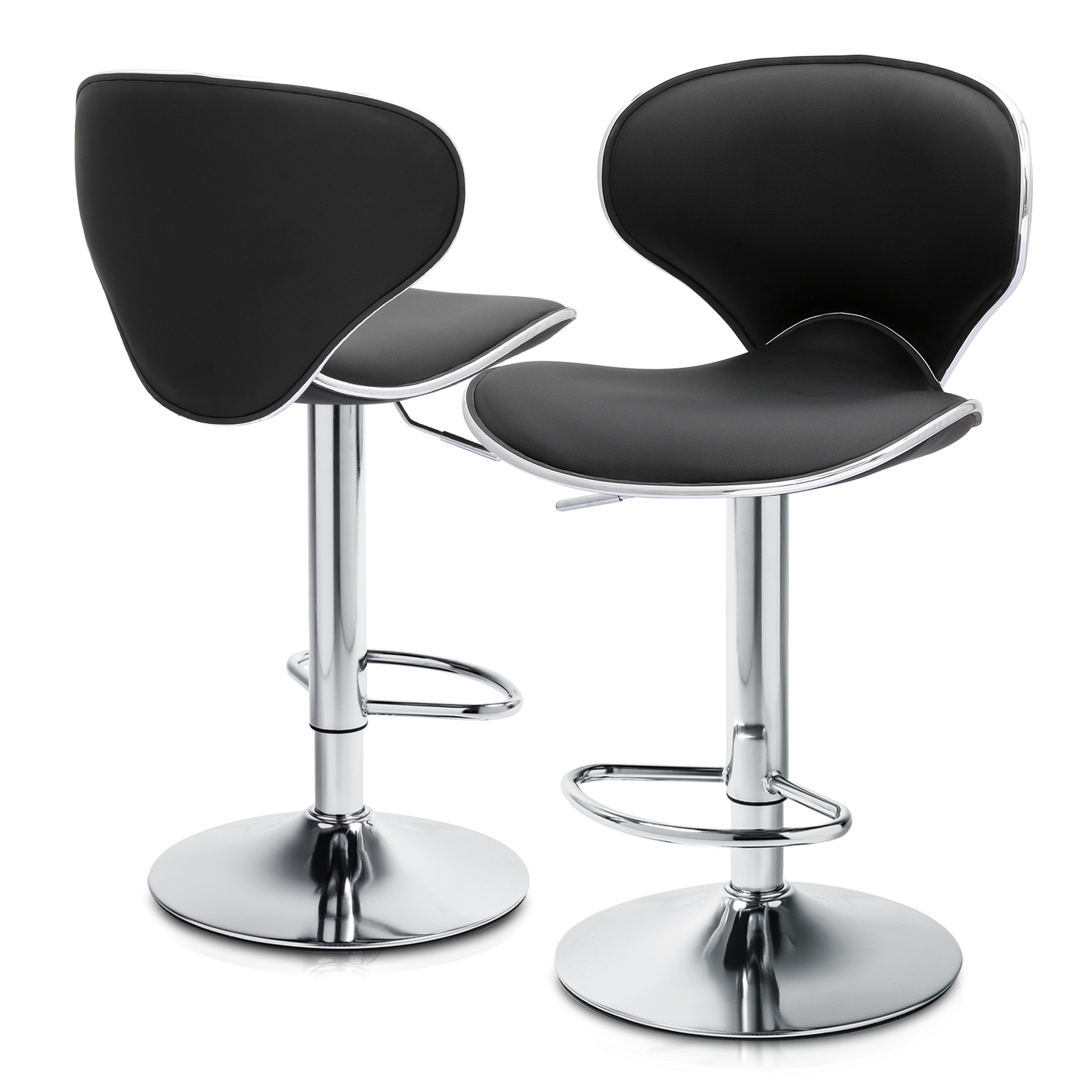 Set of 2 Leather Swivel Bar Stool Modern Adjustable Kitchen Counter Height Chair