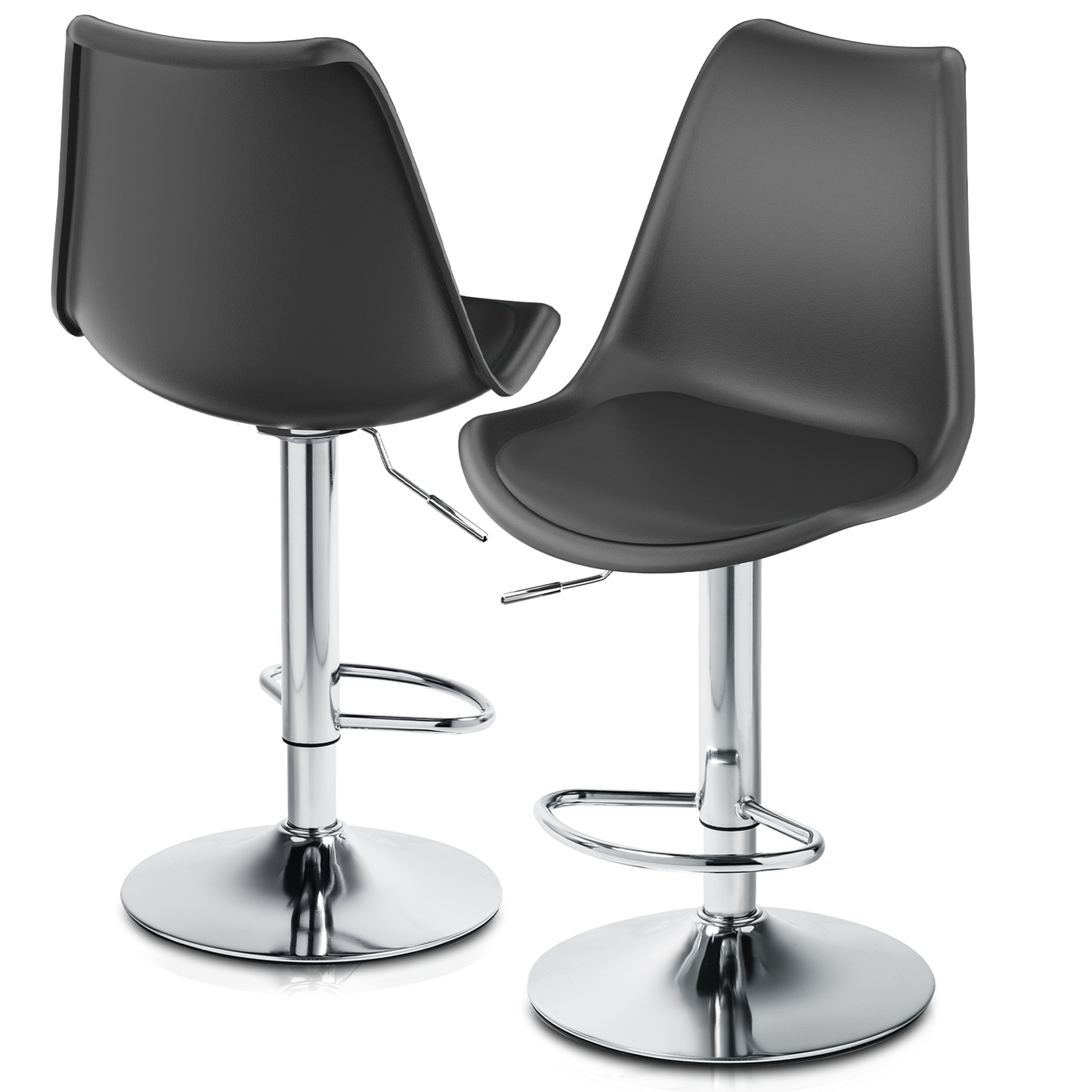 Set of 2 Swivel Plastic Bar Stool with PU Leather Seat Pad
