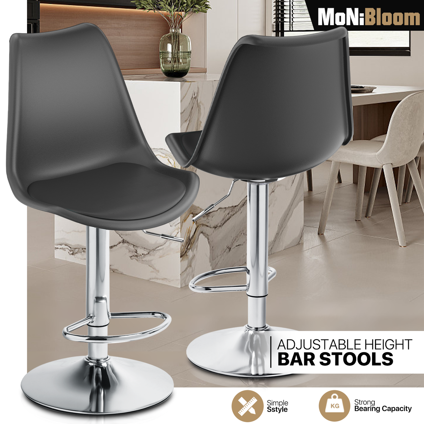 Set of 2 Swivel Plastic Bar Stool with PU Leather Seat Pad