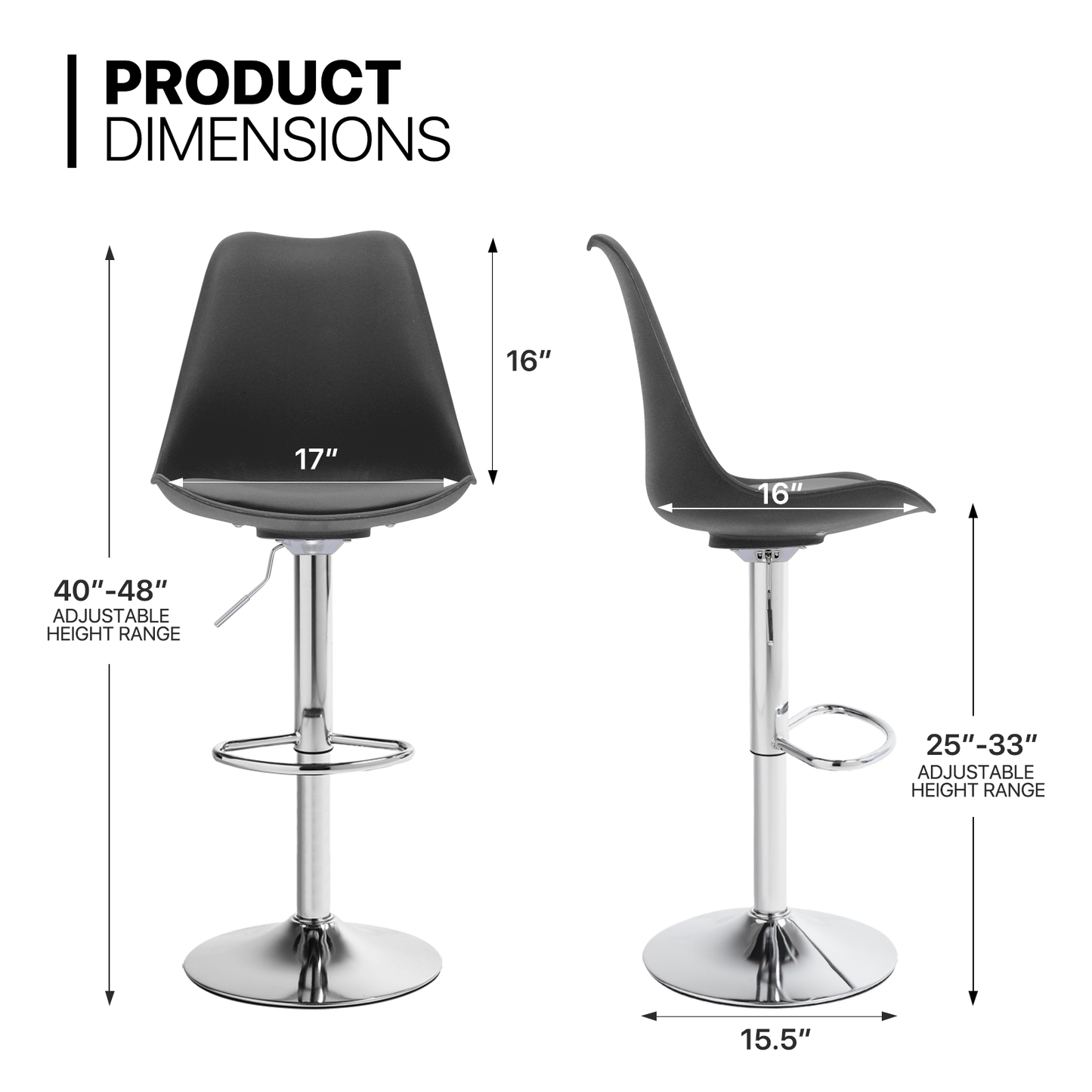 Set of 2 Swivel Plastic Bar Stool with PU Leather Seat Pad