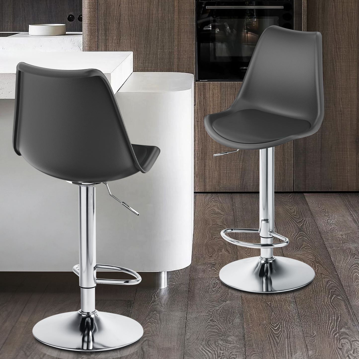 Set of 2 Swivel Plastic Bar Stool with PU Leather Seat Pad