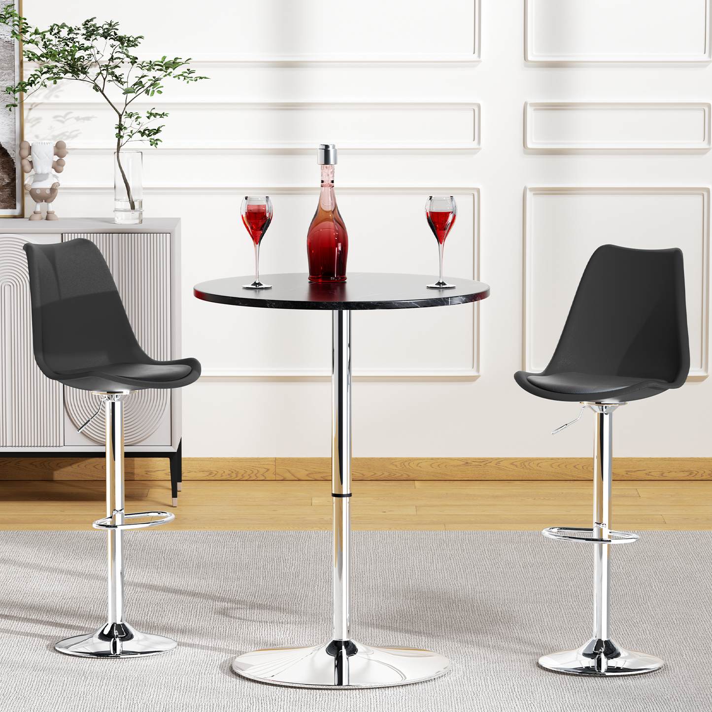 Set of 2 Swivel Plastic Bar Stool with PU Leather Seat Pad