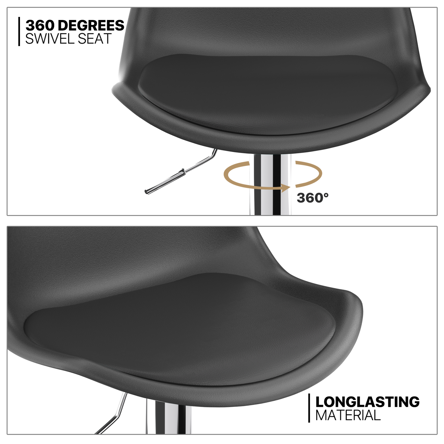 Set of 2 Swivel Plastic Bar Stool with PU Leather Seat Pad