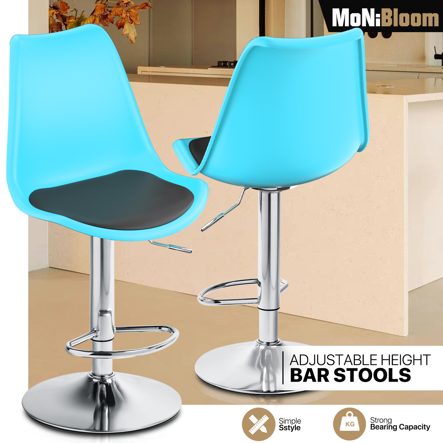 Set of 2 Swivel Plastic Bar Stool with PU Leather Seat Pad
