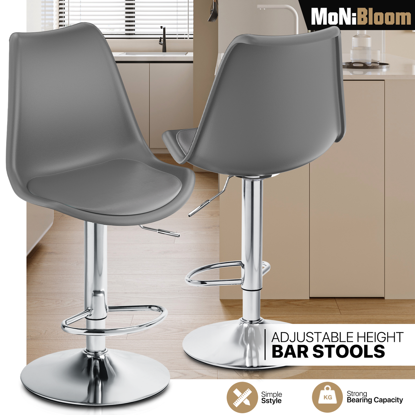 Set of 2 Swivel Plastic Bar Stool with PU Leather Seat Pad