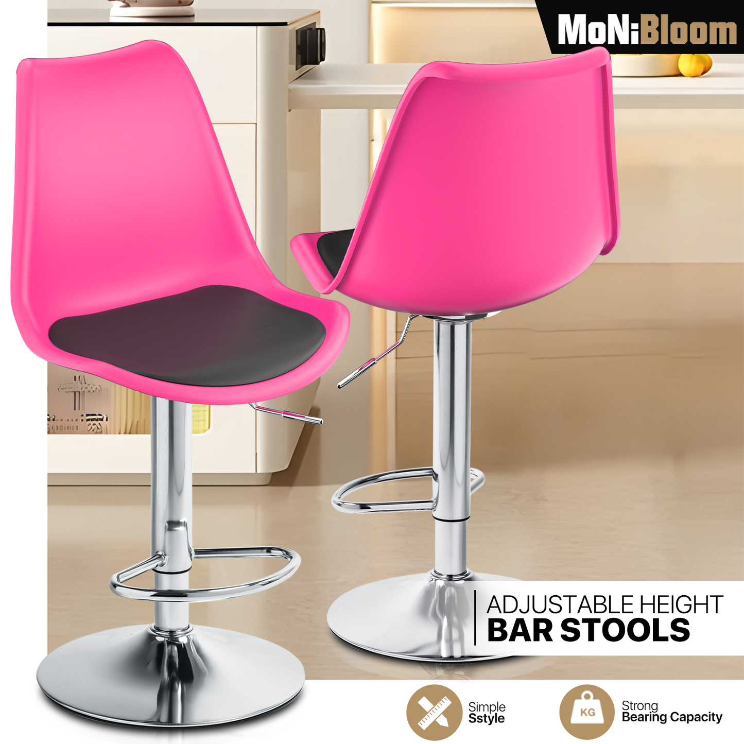 Set of 2 Swivel Plastic Bar Stool with PU Leather Seat Pad
