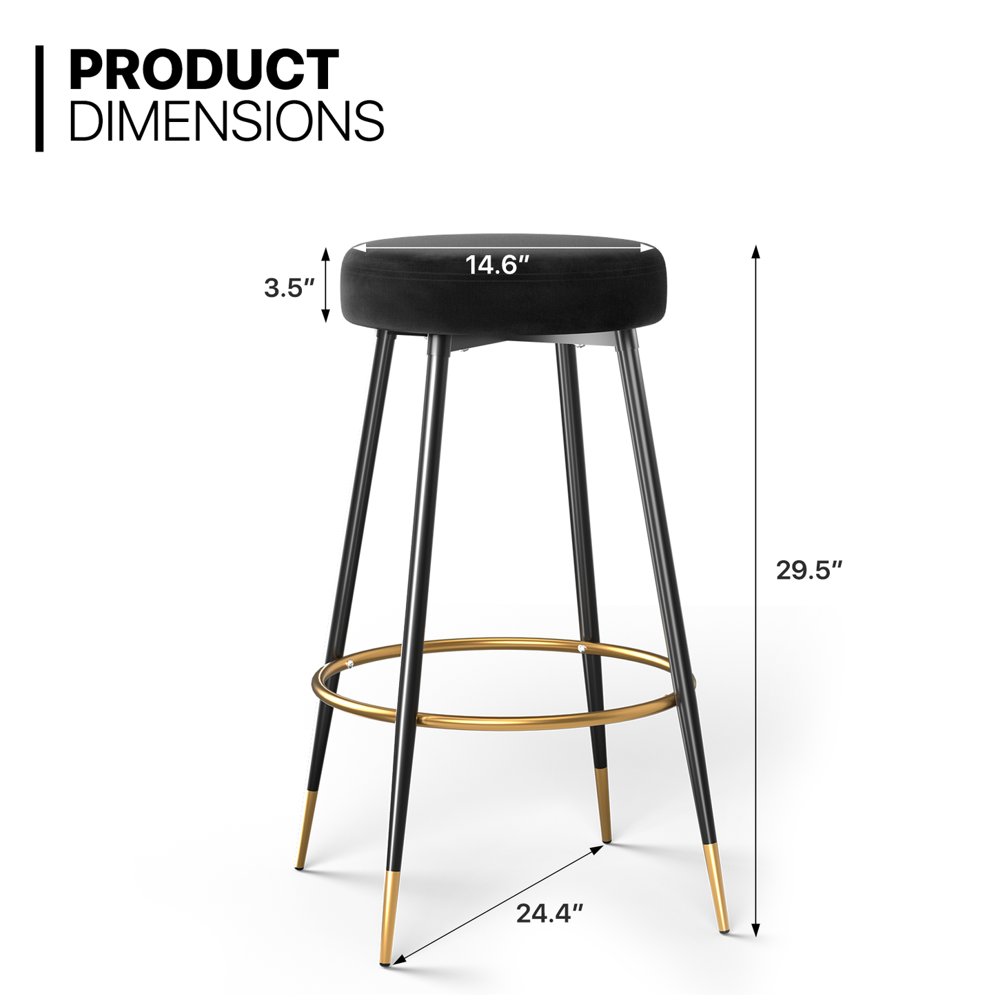 Set of 2 Velvet Counter Bar Stools Upholstered Round Backless Seat - 29.5"H