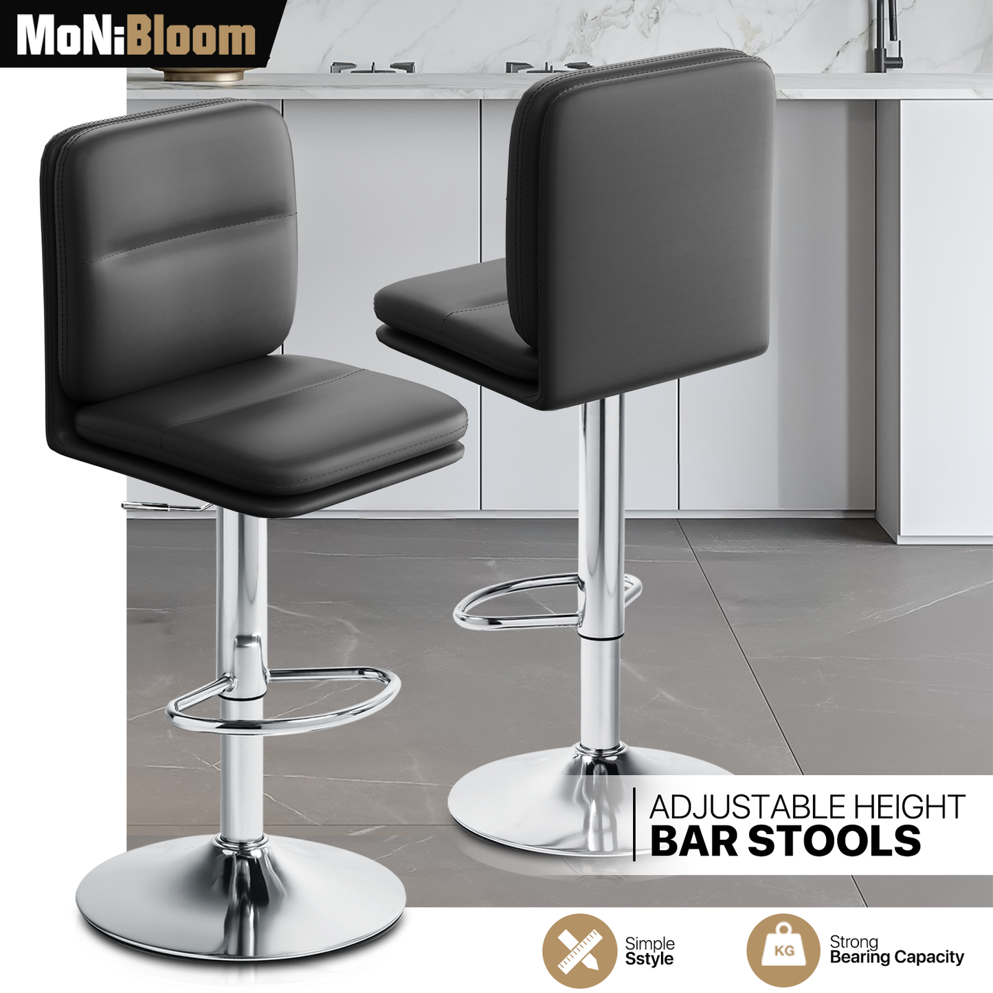 2 Pcs Adjustable Leather Bar Stool Swivel Counter Height Seat Dining Chair