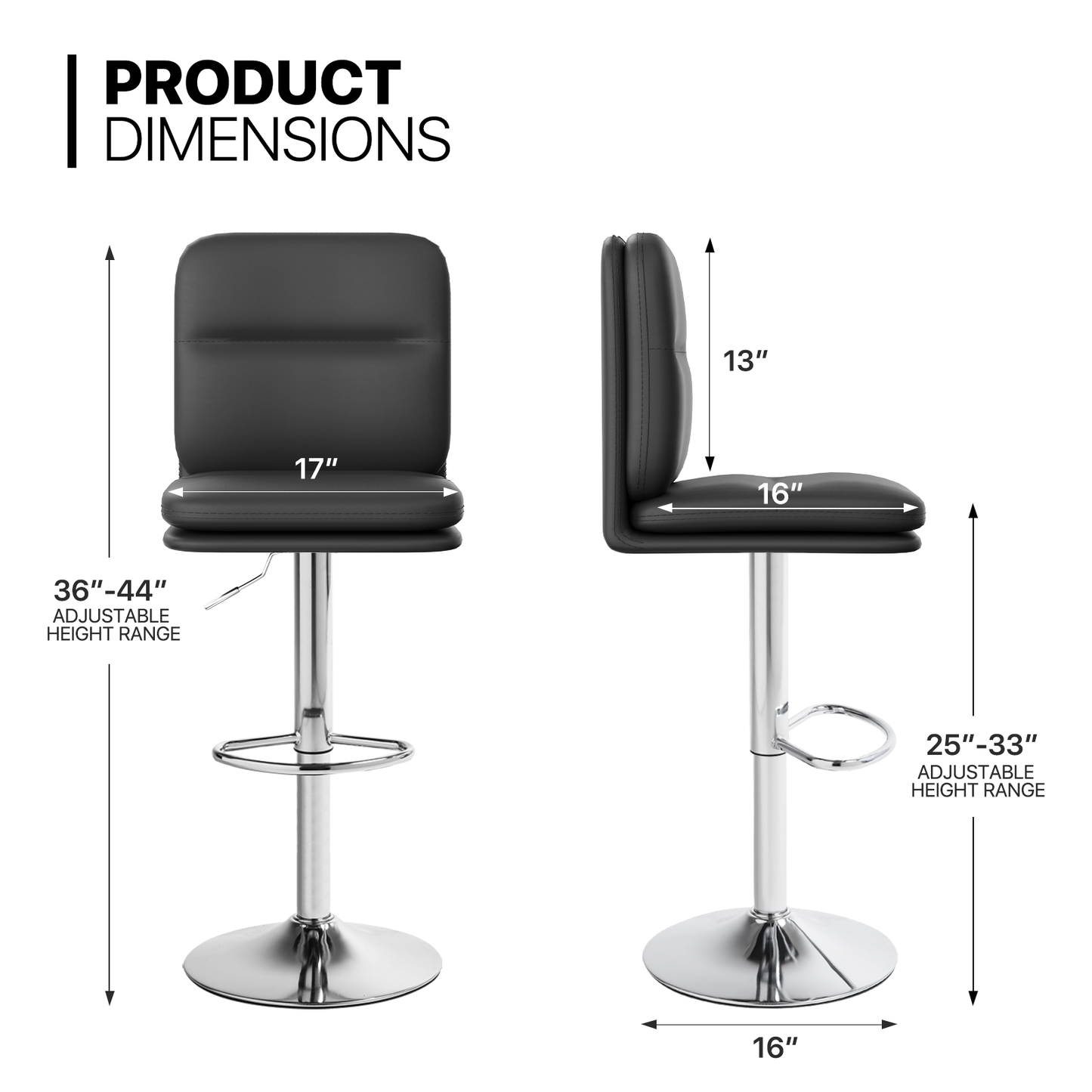 2 Pcs Adjustable Leather Bar Stool Swivel Counter Height Seat Dining Chair