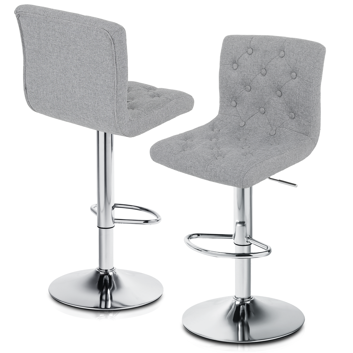 Set of 2 Adjustable 360 Degree Swivel Backrest Fabric Bar Stools Button-Tufted