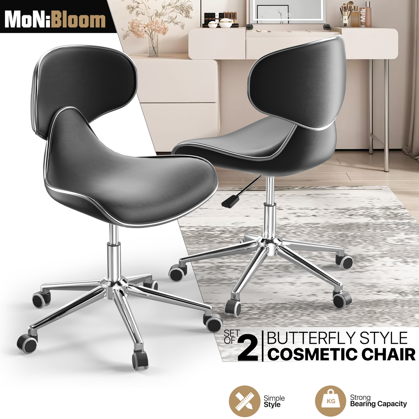 2x Rolling Spa Stools Salon Chair Adjustable Swivel Back Support Bar Stool