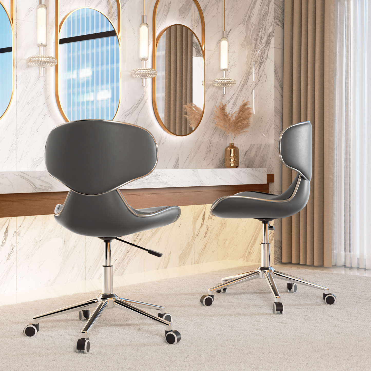 2x Rolling Spa Stools Salon Chair Adjustable Swivel Back Support Bar Stool