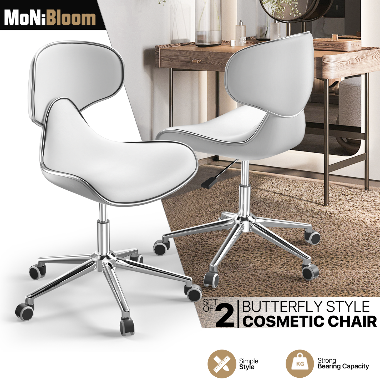 2x Rolling Spa Stools Salon Chair Adjustable Swivel Back Support Bar Stool