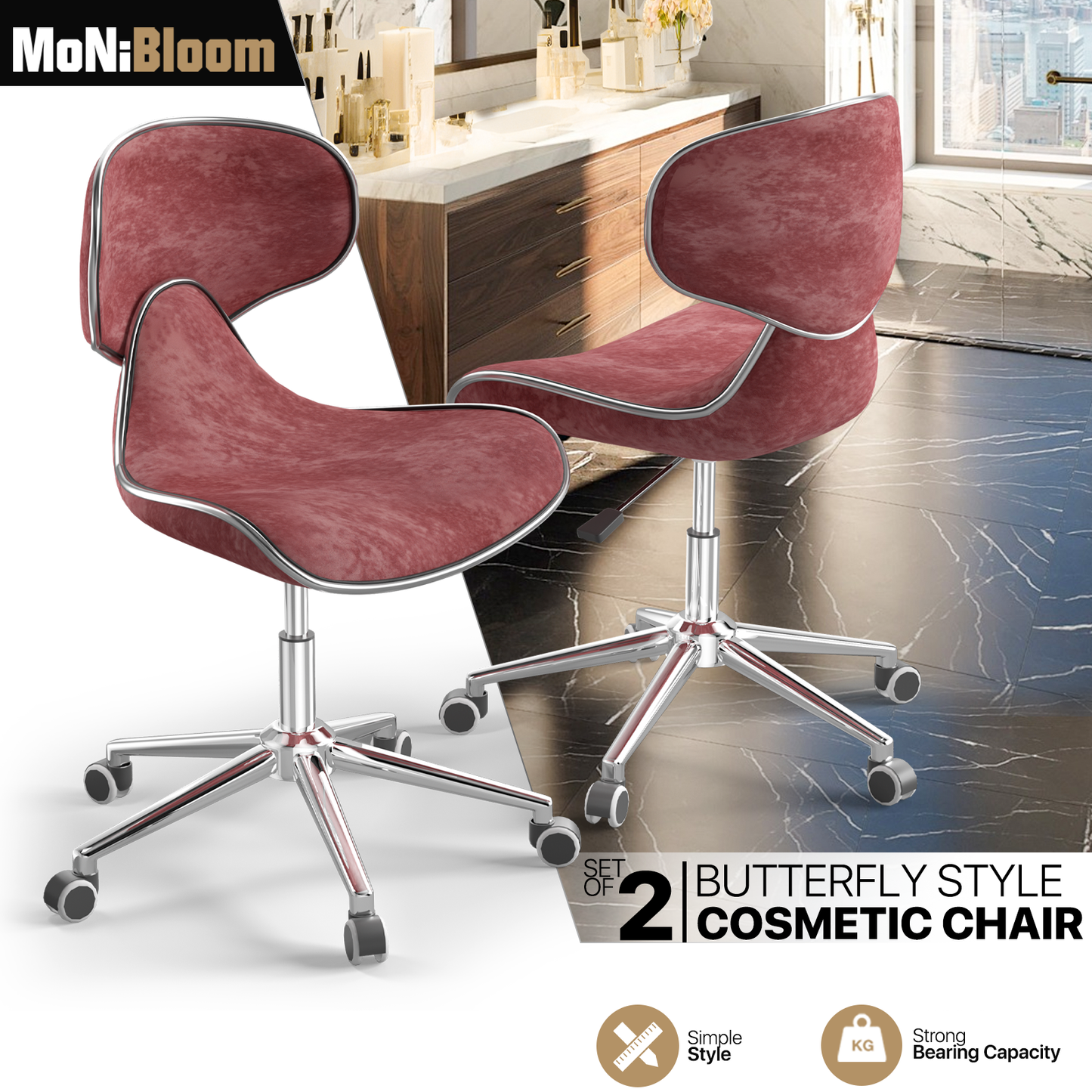 2x Rolling Spa Stools Salon Chair Adjustable Swivel Back Support Bar Stool
