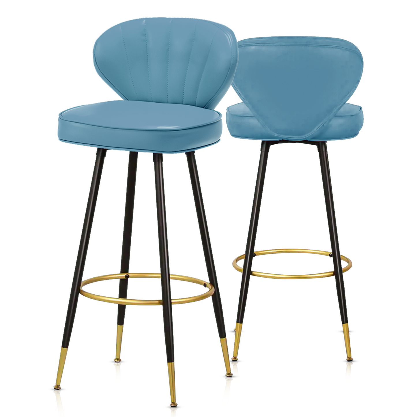 2 Pcs Faux Leather Upholstered Backrest Bar Stools Counter Height Chair - 30" H
