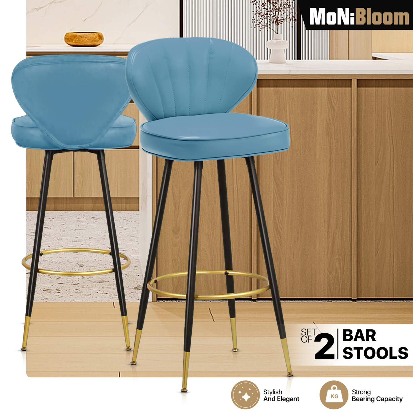 2 Pcs Faux Leather Upholstered Backrest Bar Stools Counter Height Chair - 30" H