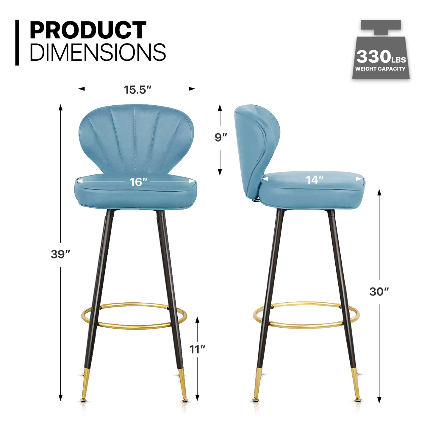 2 Pcs Faux Leather Upholstered Backrest Bar Stools Counter Height Chair - 30" H