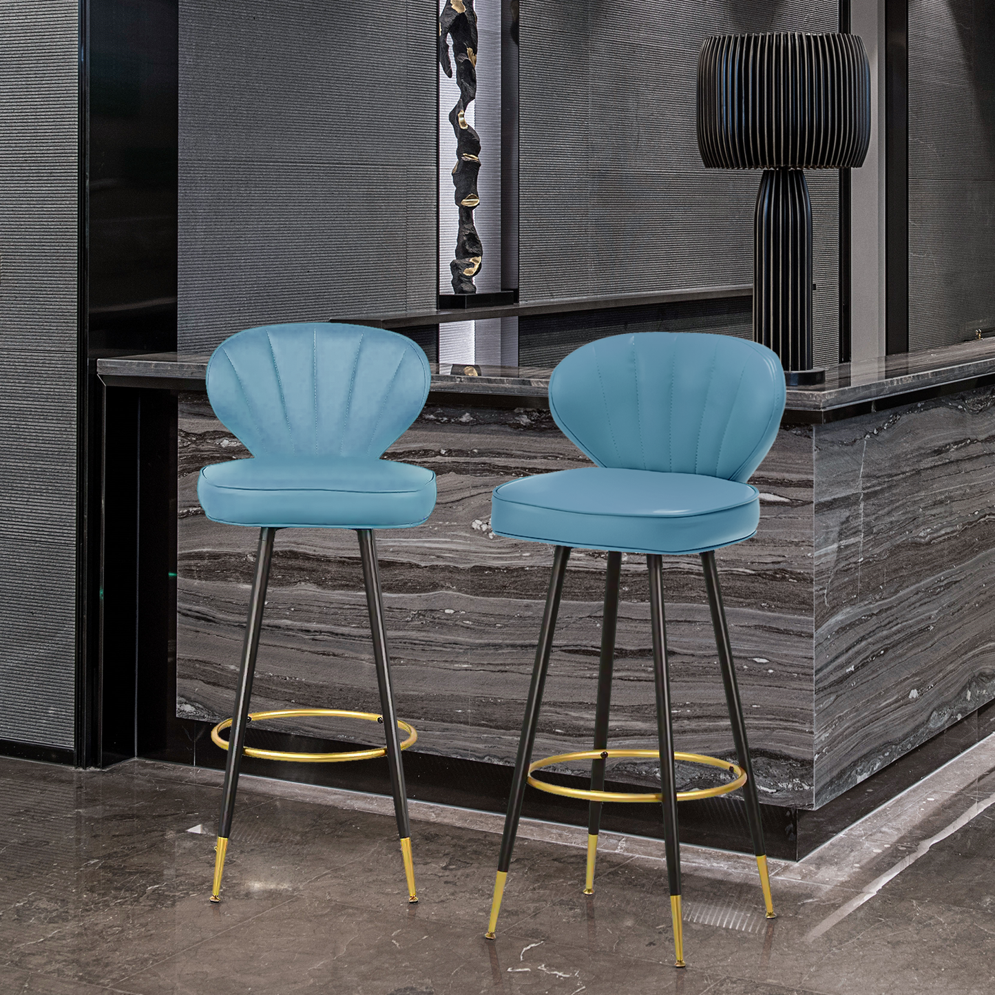 2 Pcs Faux Leather Upholstered Backrest Bar Stools Counter Height Chair - 30" H