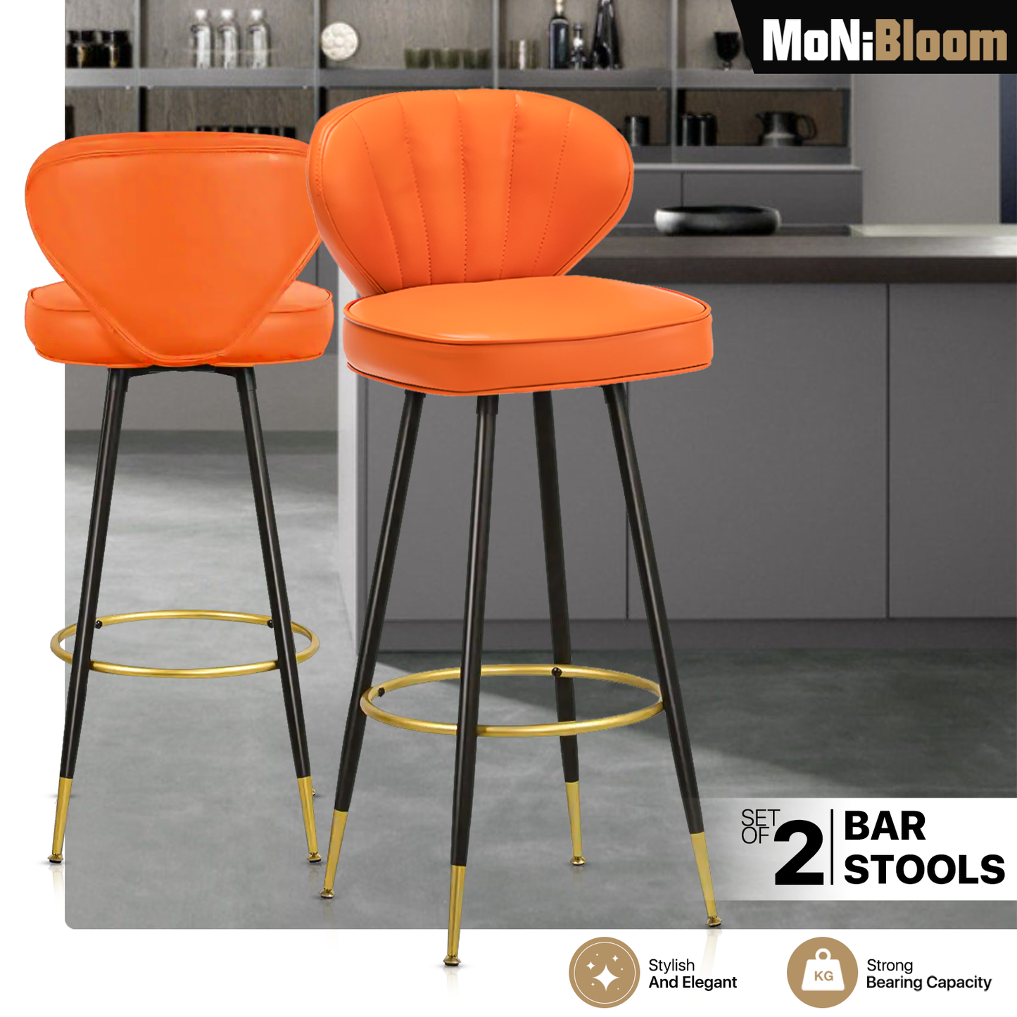 2 Pcs Faux Leather Upholstered Backrest Bar Stools Counter Height Chair - 30" H