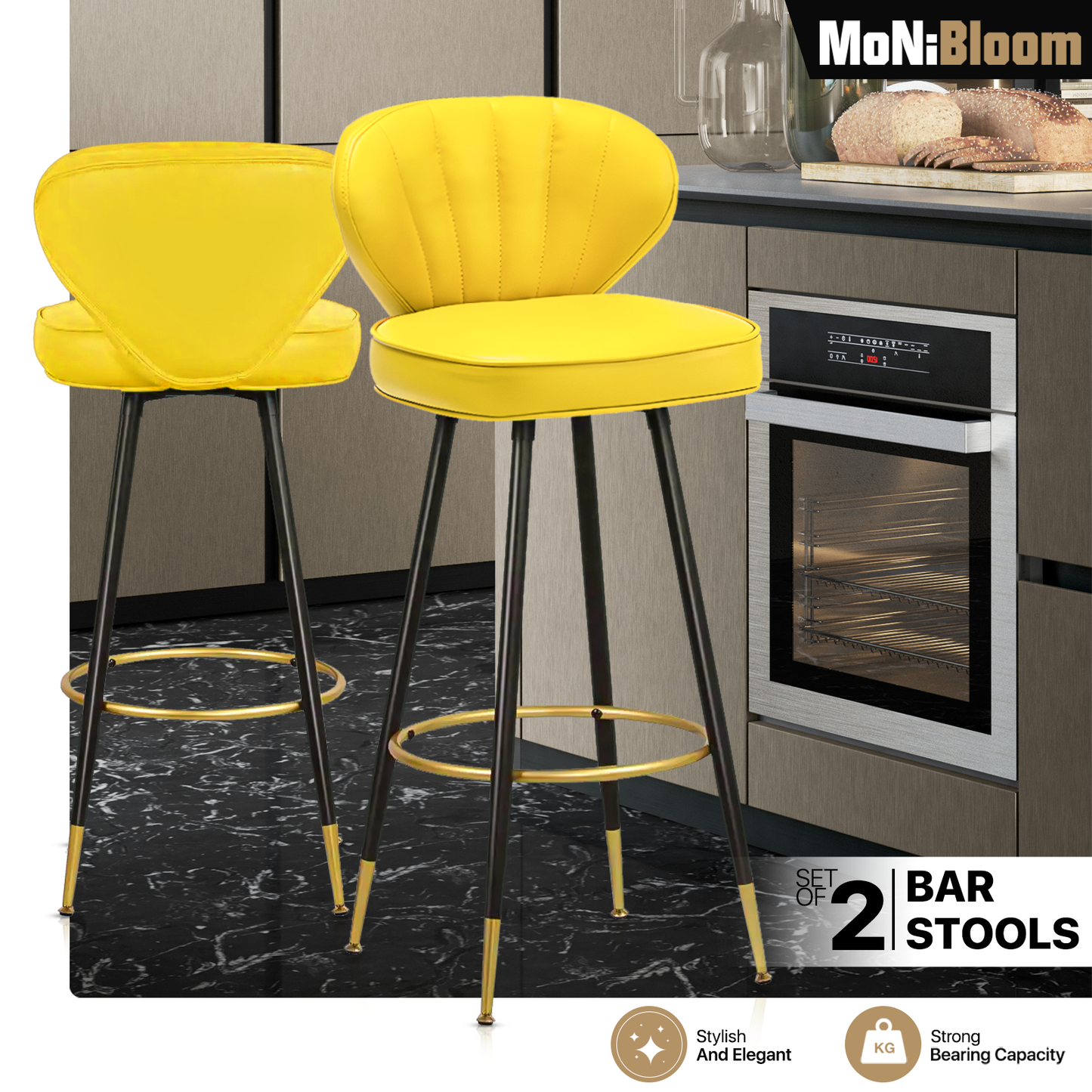 2 Pcs Faux Leather Upholstered Backrest Bar Stools Counter Height Chair - 30" H