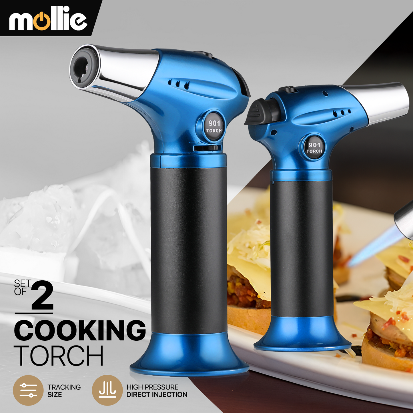 Butane Torch Lighter - Adjustable Flame Length+Safe Lock - w/Continuous Flame Mode