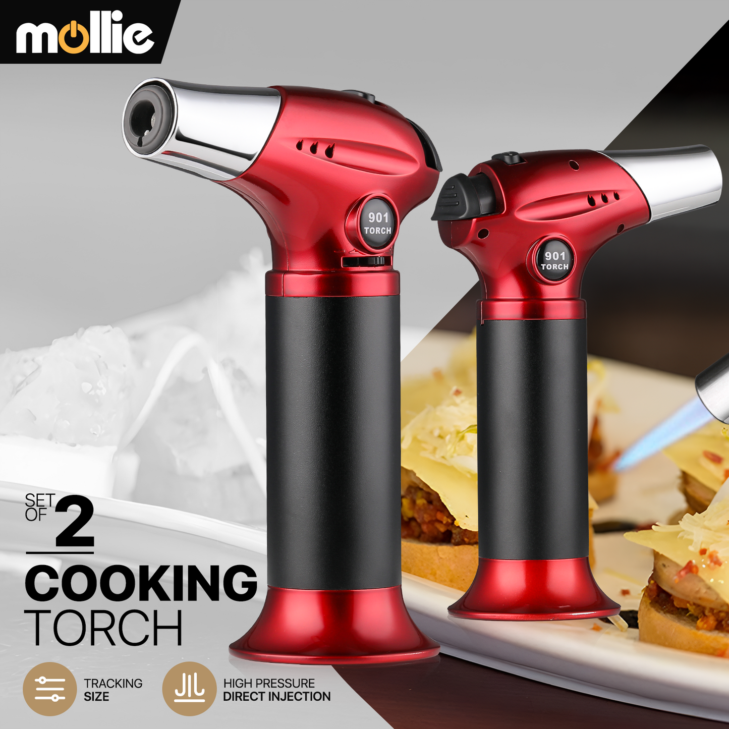 Butane Torch Lighter - Adjustable Flame Length+Safe Lock - w/Continuous Flame Mode