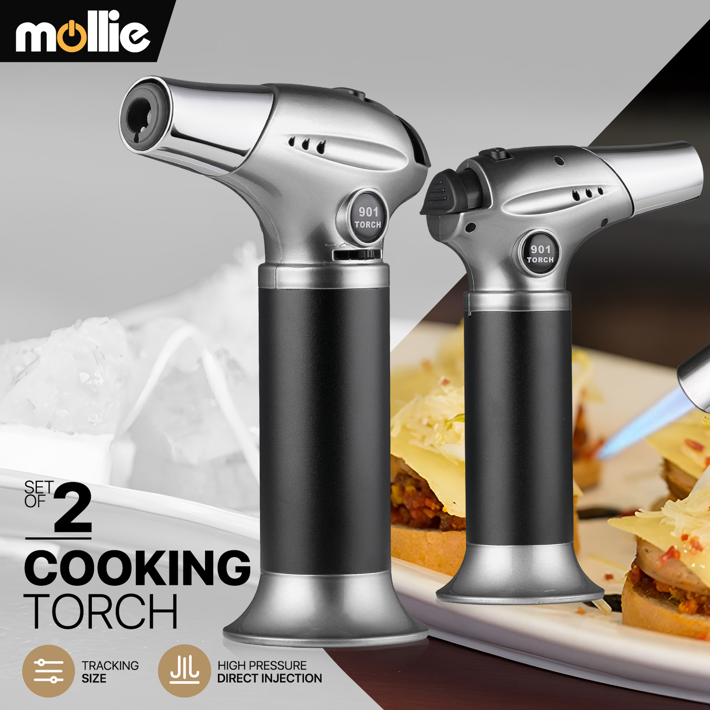 Butane Torch Lighter - Adjustable Flame Length+Safe Lock - w/Continuous Flame Mode