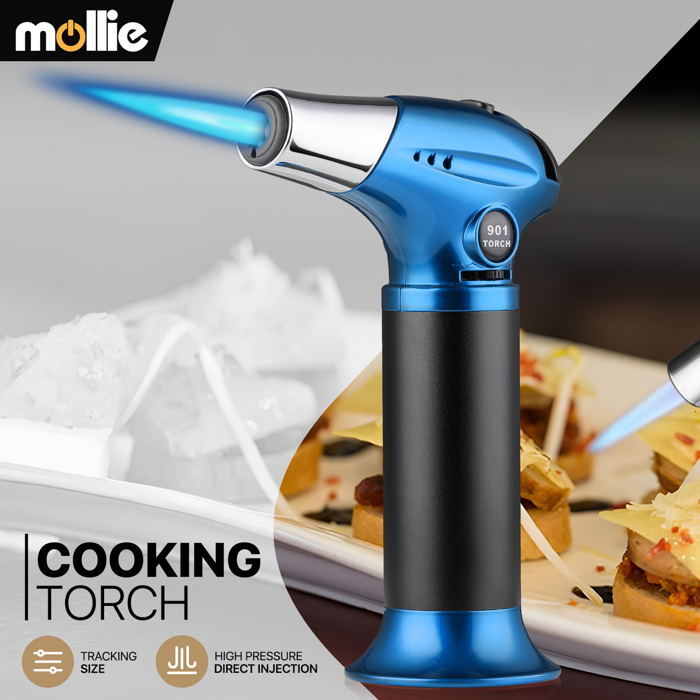 Butane Torch Lighter - Adjustable Flame Length+Safe Lock - w/Continuous Flame Mode