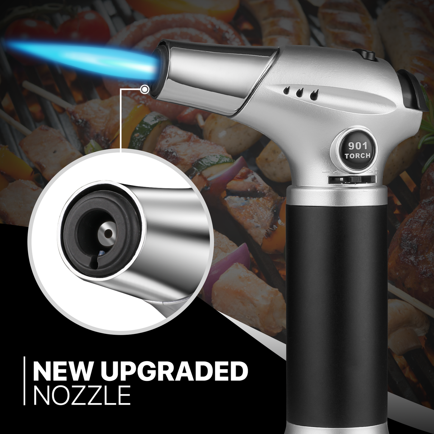 Butane Torch Lighter - Adjustable Flame Length+Safe Lock - w/Continuous Flame Mode