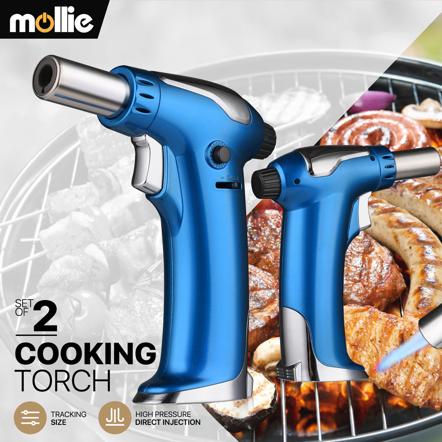 Butane Torch Lighter - Adjustable Flame Length+Safe Lock - w/Continuous Flame Mode