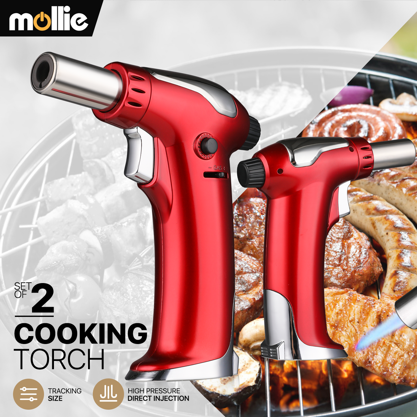 Butane Torch Lighter - Adjustable Flame Length+Safe Lock - w/Continuous Flame Mode