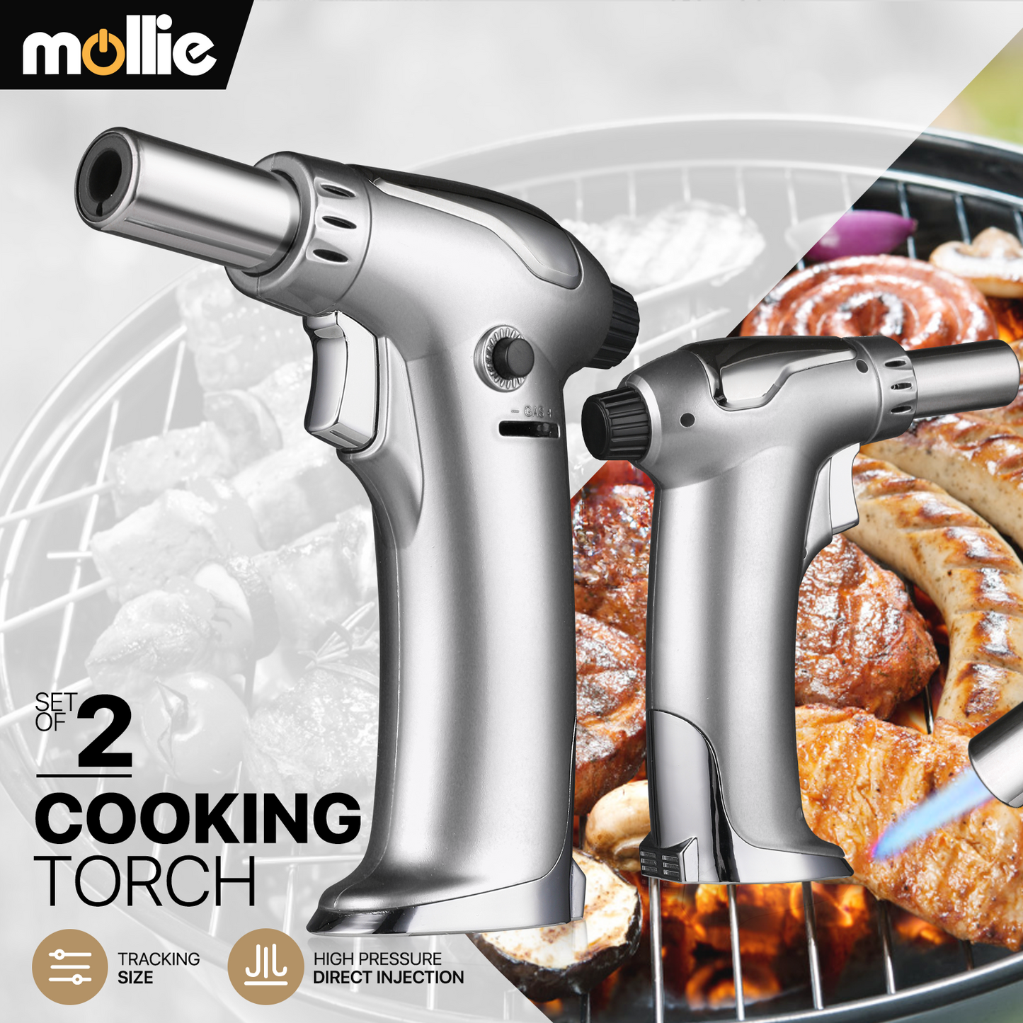 Butane Torch Lighter - Adjustable Flame Length+Safe Lock - w/Continuous Flame Mode