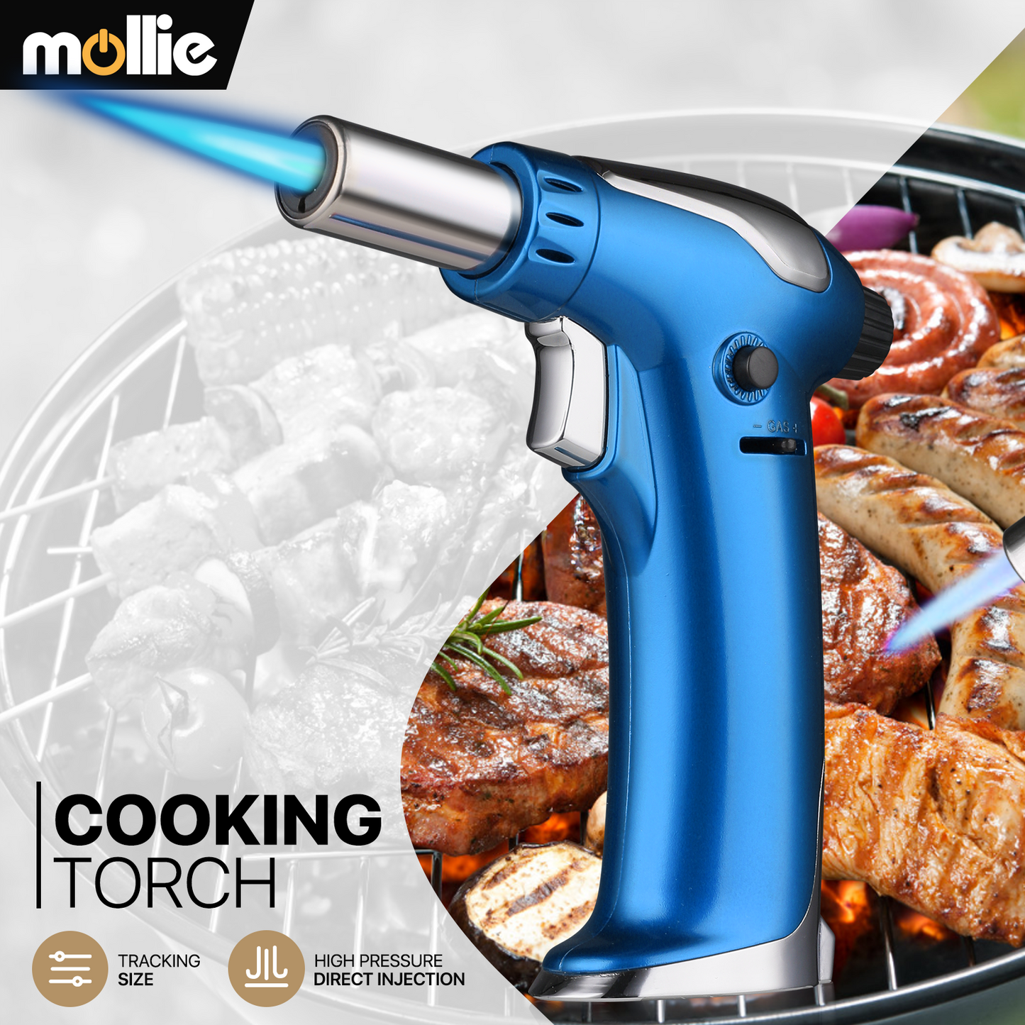 Butane Torch Lighter - Adjustable Flame Length+Safe Lock - w/Continuous Flame Mode