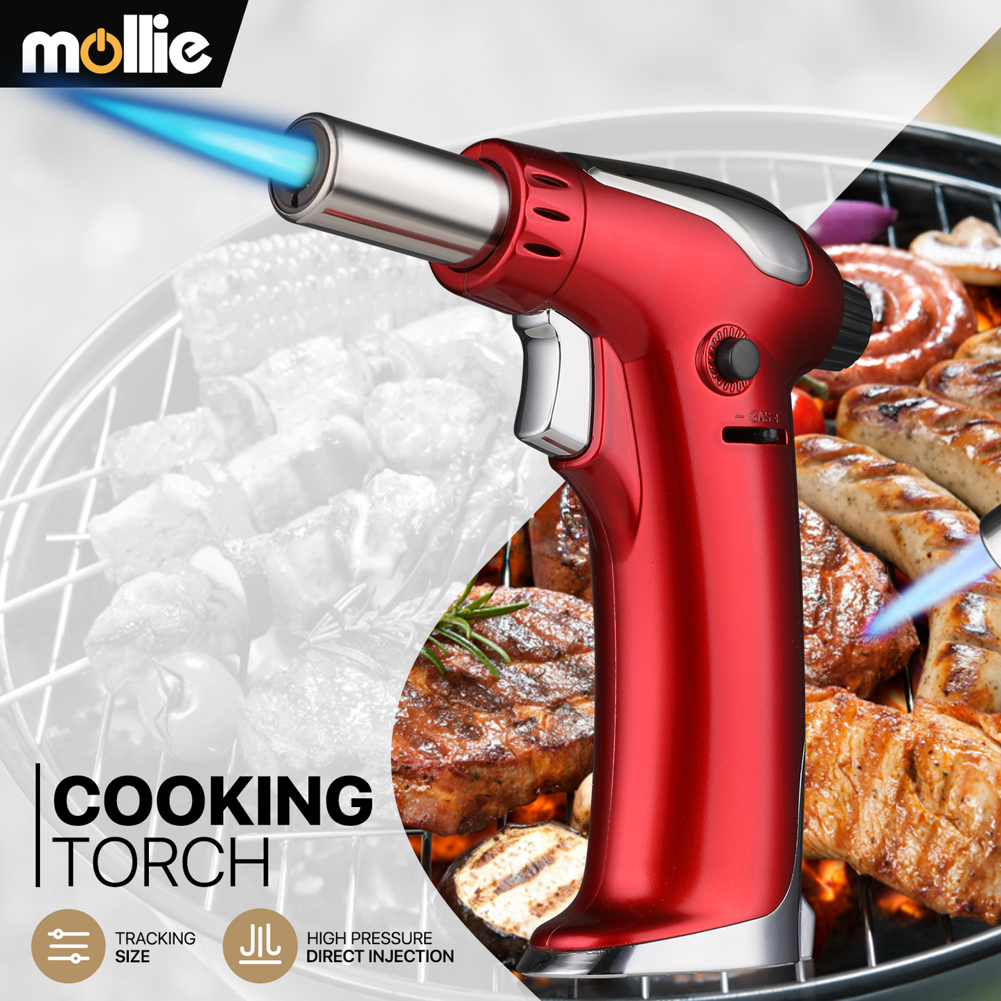 Butane Torch Lighter - Adjustable Flame Length+Safe Lock - w/Continuous Flame Mode